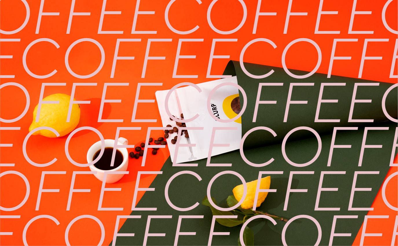 Slurp coffee bag with a cup of coffee and lemons